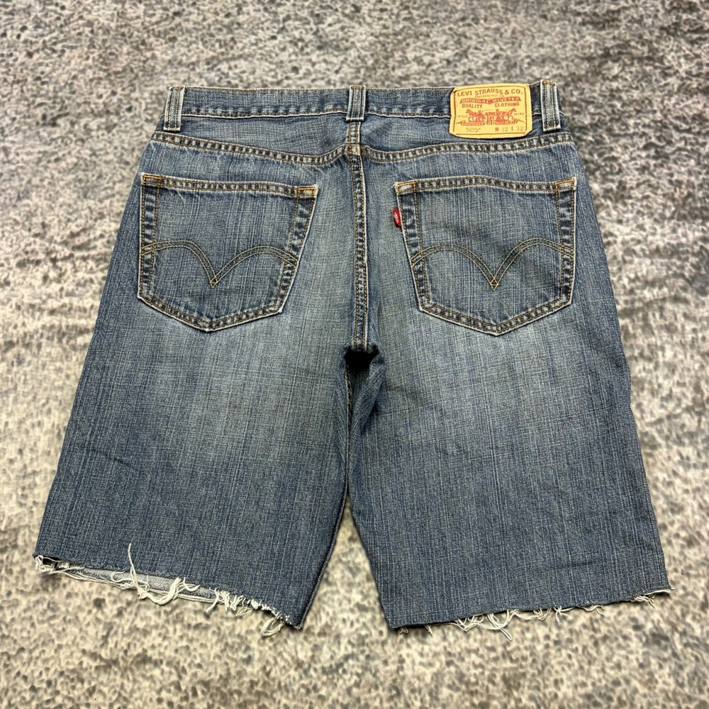 Levi's 505 Denim Shorts Cut Off Mens 32 Blue Regular Fit Jorts Vintage Y2K